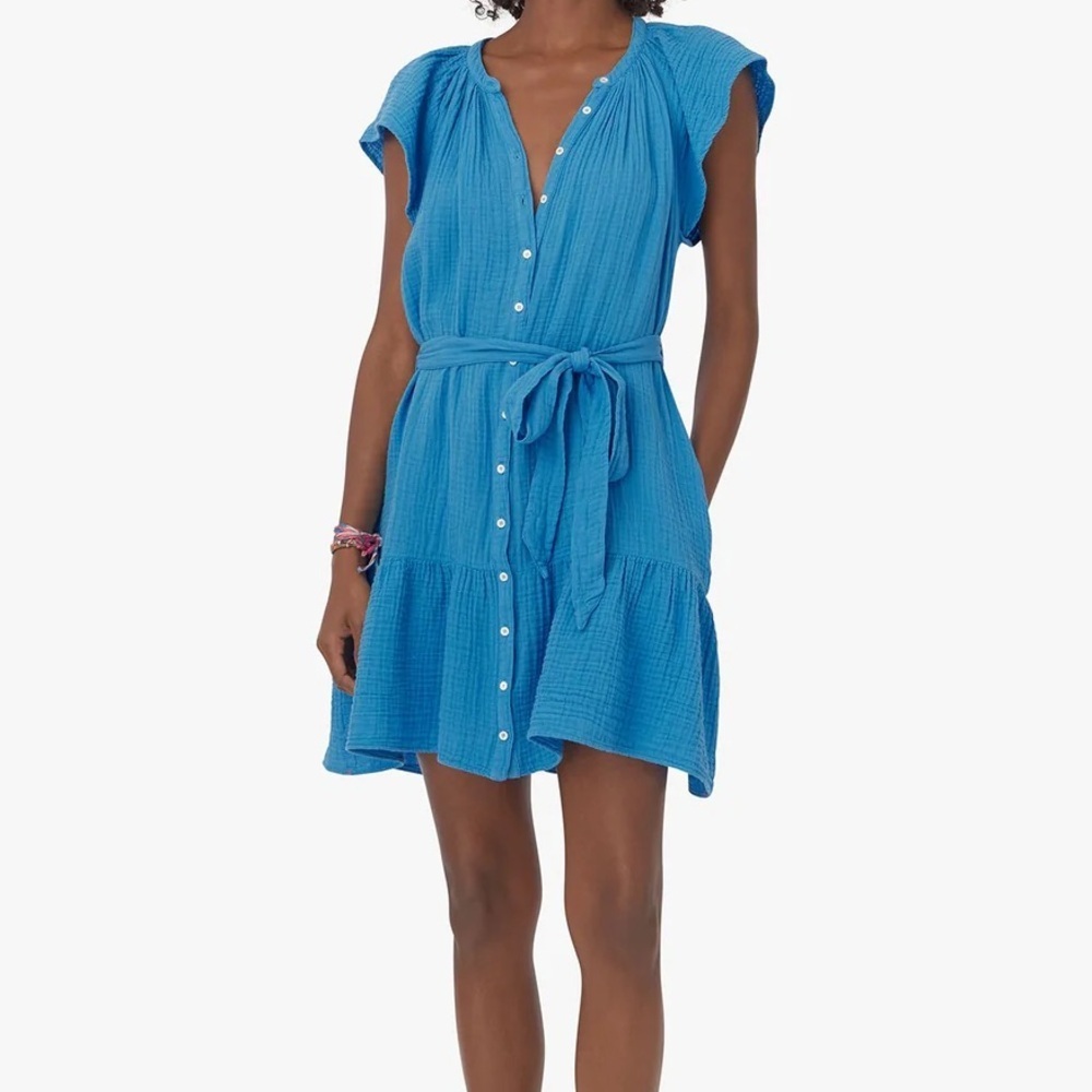 Xirena Jude Mini Dress In Acqua Cotton Gauze Belted Boho Casual Blue Sz M